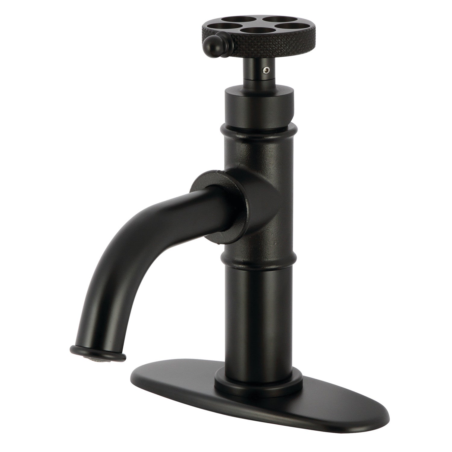 Kingston Sona KSD2820RKX - Webb One-Handle 1-Hole Bathroom Faucet with Knurled Handle, Deck Plate, and Push Pop-Up Drain, Matte Black — image 1
